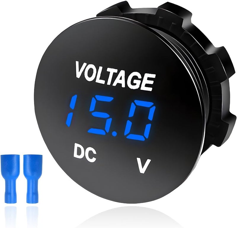 FSTURIOS DC 12V 24 V Voltmeter Gauge, Car LED Digital Display Round Panel Voltage Gauge Meter, Waterproof Mini Volt Tester Battery Monitor Indicator for Car Truck Marine Boat (Blue) - Image 1
